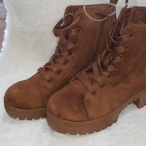 Unilady Zara Women Sueded Combat Boots Dark Carmel color with Platform Size 7 - Picture 3 of 7
